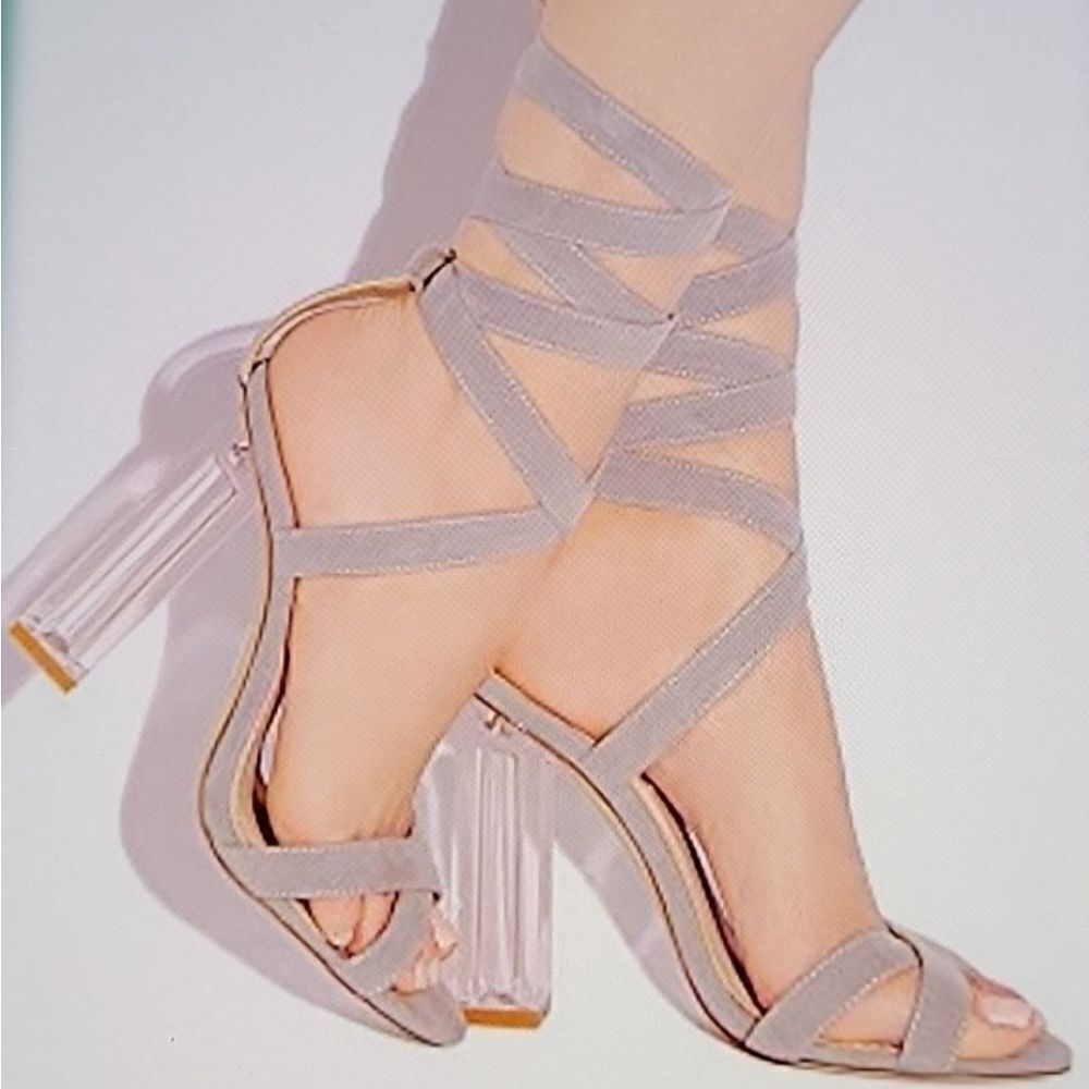 CAPE ROBIN  MARIA-TIE DOWN OPEN TOE CRISS-CROSS TIE UP PERPEX HEEL SANDAL G1